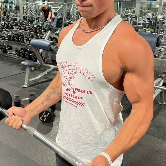 GYMSHARK TANK TOP SHIRT PIZZA COMPANY CHEAT DAY 2012 THE ORIGINAL BIG SLICE JOCK - Picture 3 of 16